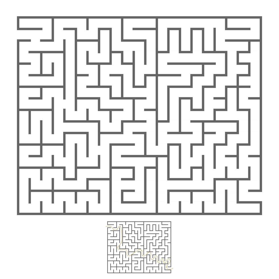 Abstract rectangular isolated labyrinth. Black color on a white background. An interesting game for children and adults. Simple flat vector illustration. With the answer.