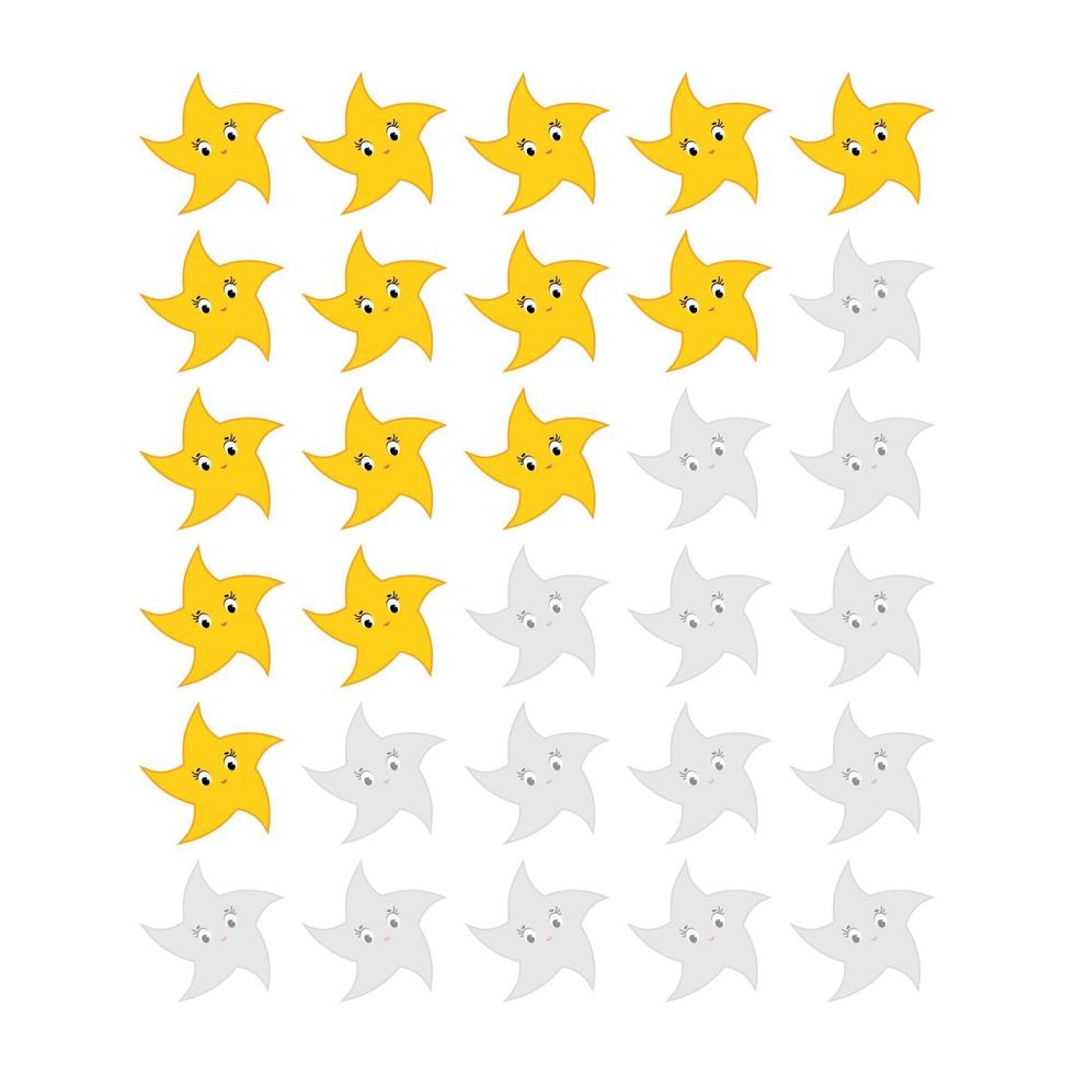 Five stars rating icon. Evaluation of the hotel, service, product, quality. Level results or lifes in the game for web applications. Element of the interface. Simple flat isolated vector illustration.