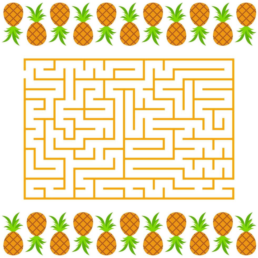 Abstract simple rectangular isolated labyrinth. Orange color on a white background. An interesting game for children. Simple flat vector illustration. With pineapple.