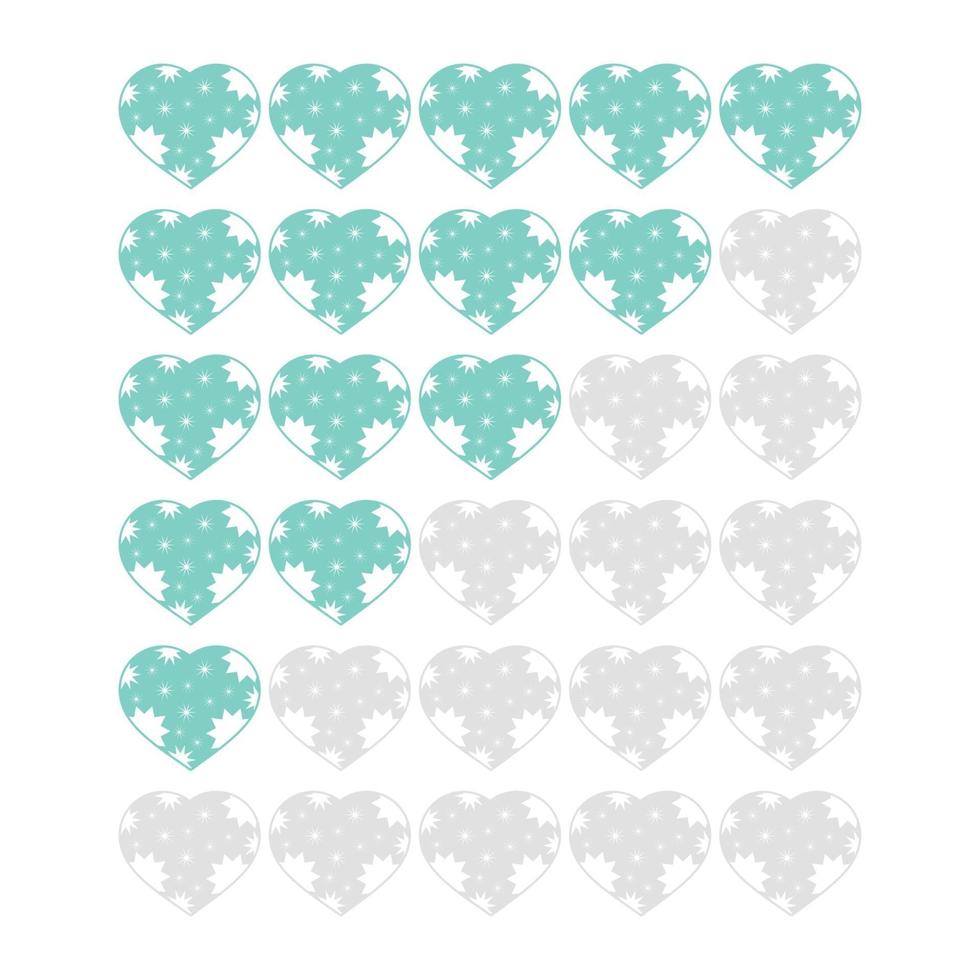 Five hearts rating icons. Evaluation of the hotel, service, product, quality. Level results or lifes in the game. Element of the interface. Simple flat isolated vector illustration.