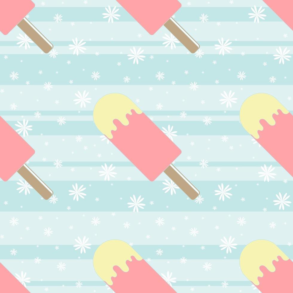 Color seamless pattern of delicious melting ice cream on a blue background. Simple flat vector illustration. Suitable for Wallpaper, fabric, wrapping paper, covers.