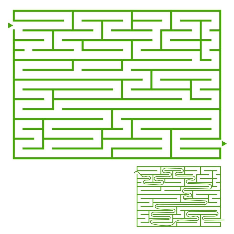 Abstract colored rectangular maze. An interesting game for children and teenagers. Simple flat vector illustration isolated on white background. With the answer.
