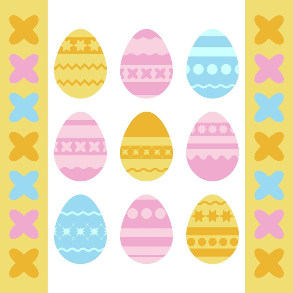 Set of colored isolated Easter eggs on a white background. With an abstract pattern. Simple flat vector illustration. Suitable for decoration of postcards, advertising, magazines, websites.