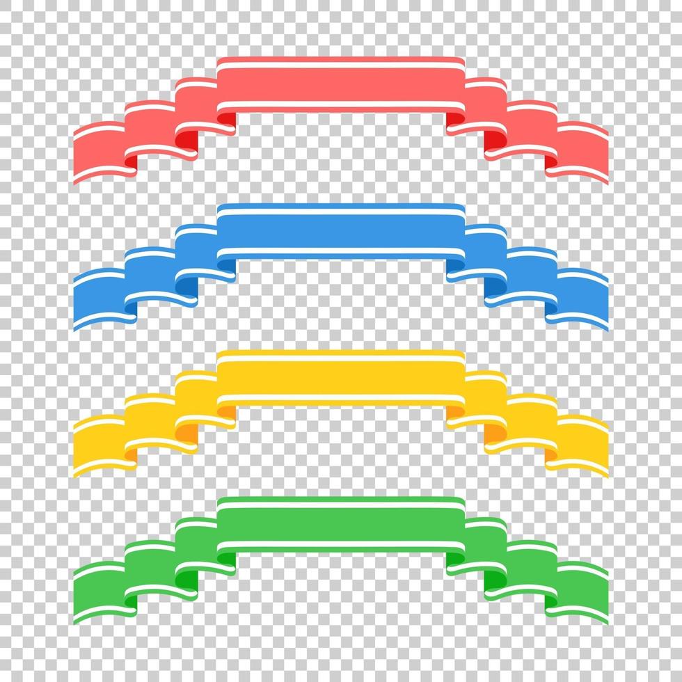 Set of colored ribbon banners. With space for text. A simple flat vector illustration isolated on a transparent background. Suitable for infographics, design, advertising, holidays, labels.