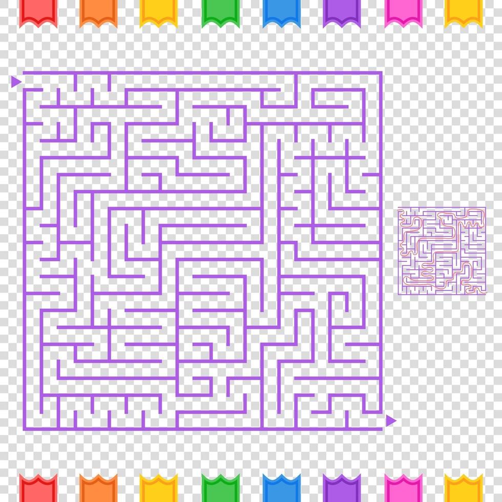 Abstract colored square maze. An interesting game for children and teenagers. A simple flat vector illustration isolated on a transparent background. With the answer.