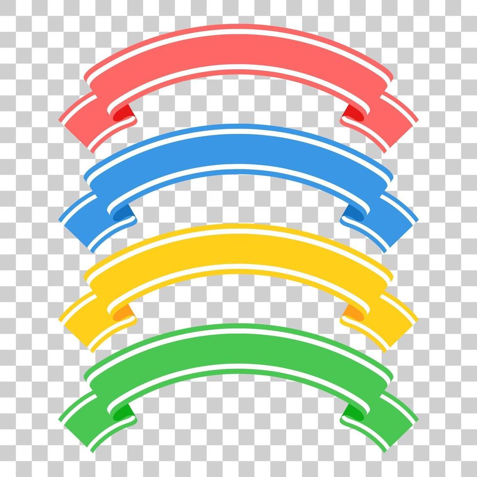 Set of colored ribbon banners. With space for text. A simple flat vector illustration isolated on a transparent background. Suitable for infographics, design, advertising, holidays, labels.