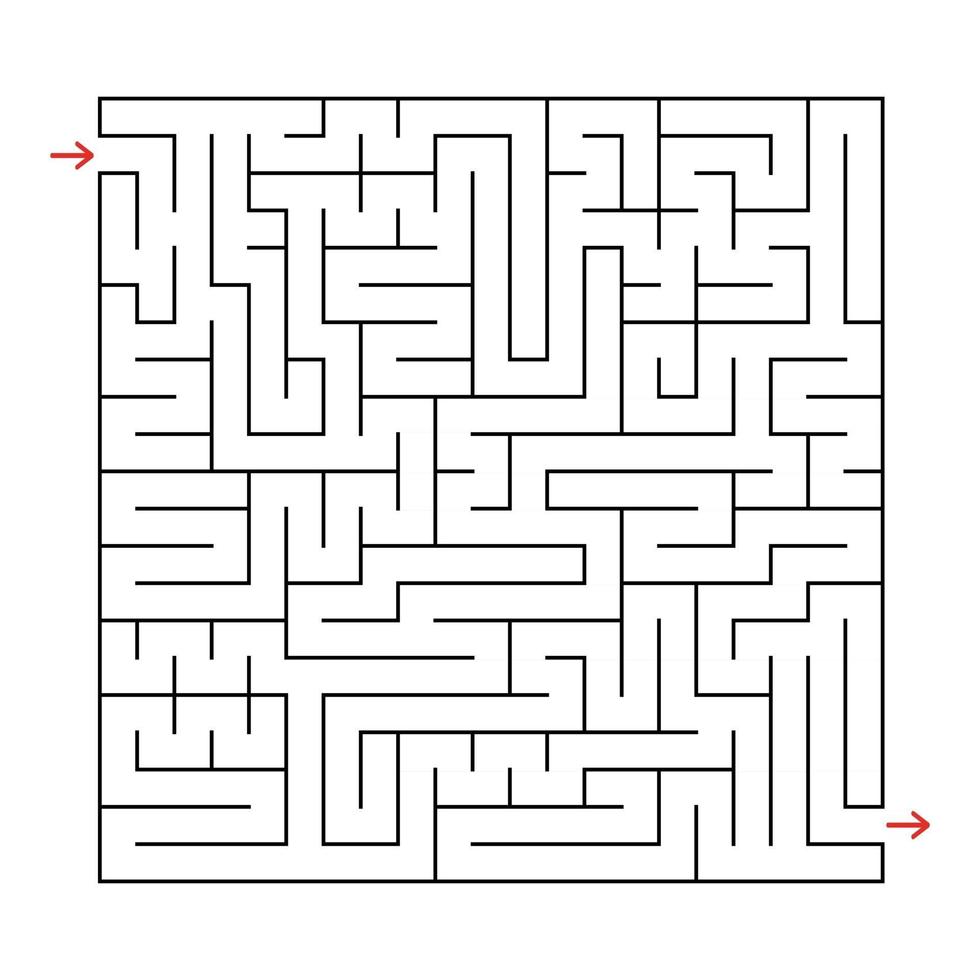 Abstract square labyrinth with a black stroke. An interesting game for children and adults. Simple flat vector illustration isolated on white background.