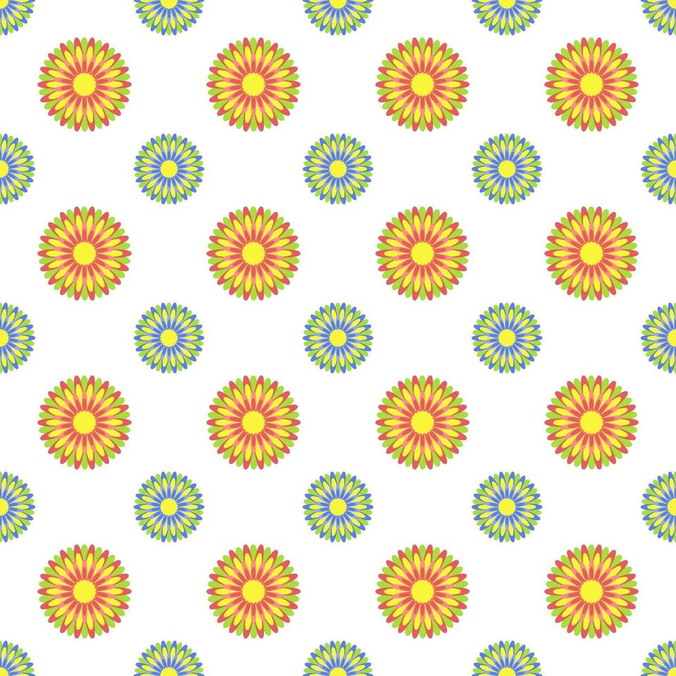 Colorful seamless pattern of abstract flowers on a white background. Simple flat vector illustration. For the design of paper wallpaper, fabric, wrapping paper, covers, web sites.