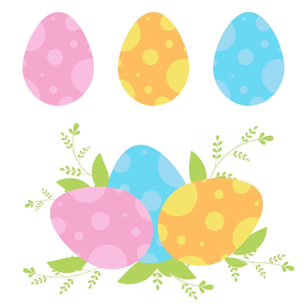 conjunto de huevos de Pascua aislados de colores sobre un fondo blanco. con un patrón abstracto. Ilustración de vector plano simple. Apto para decoración de postales, publicidad, revistas, sitios web.