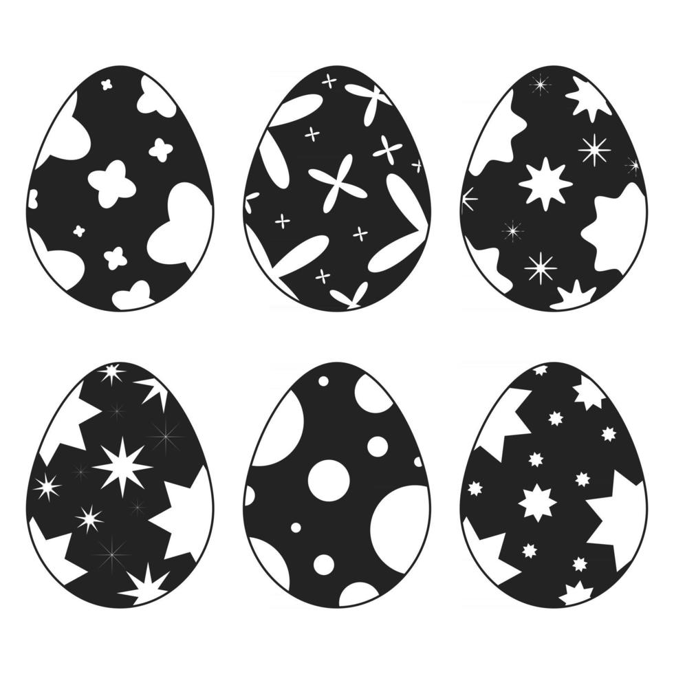 Conjunto de siluetas negras aisladas de huevos de pascua vector