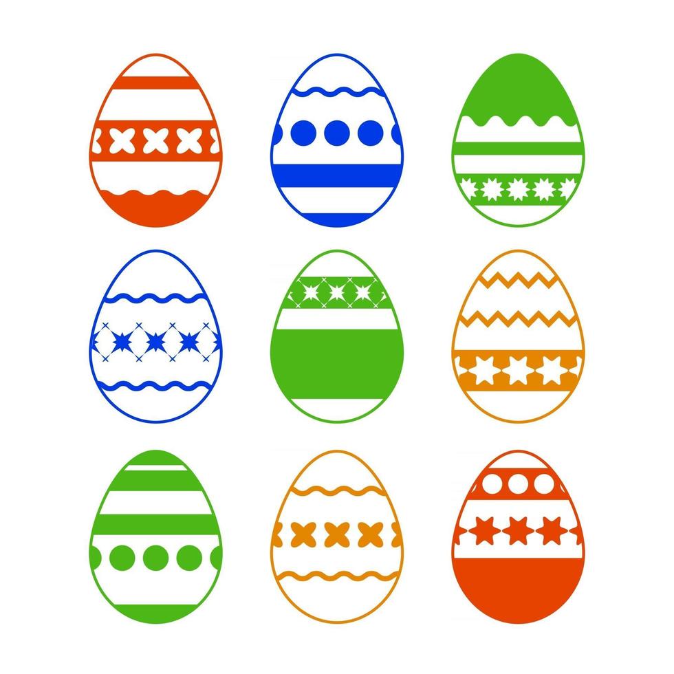 Set of colored isolated Easter eggs on a white background. With an abstract pattern. Simple flat vector illustration. Suitable for decoration of postcards, advertising, magazines, websites.