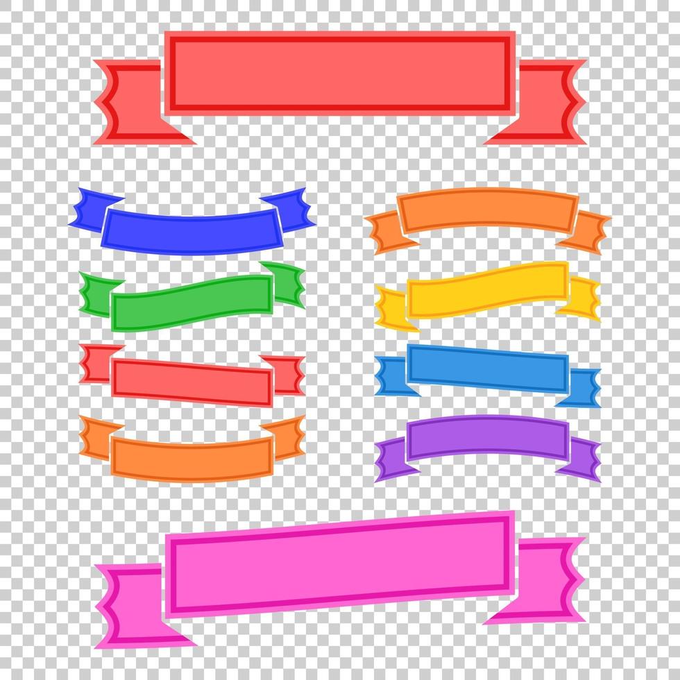 Set of colored ribbon banners. With space for text. A simple flat vector illustration isolated on a transparent background. Suitable for infographics, design, advertising, holidays, labels.