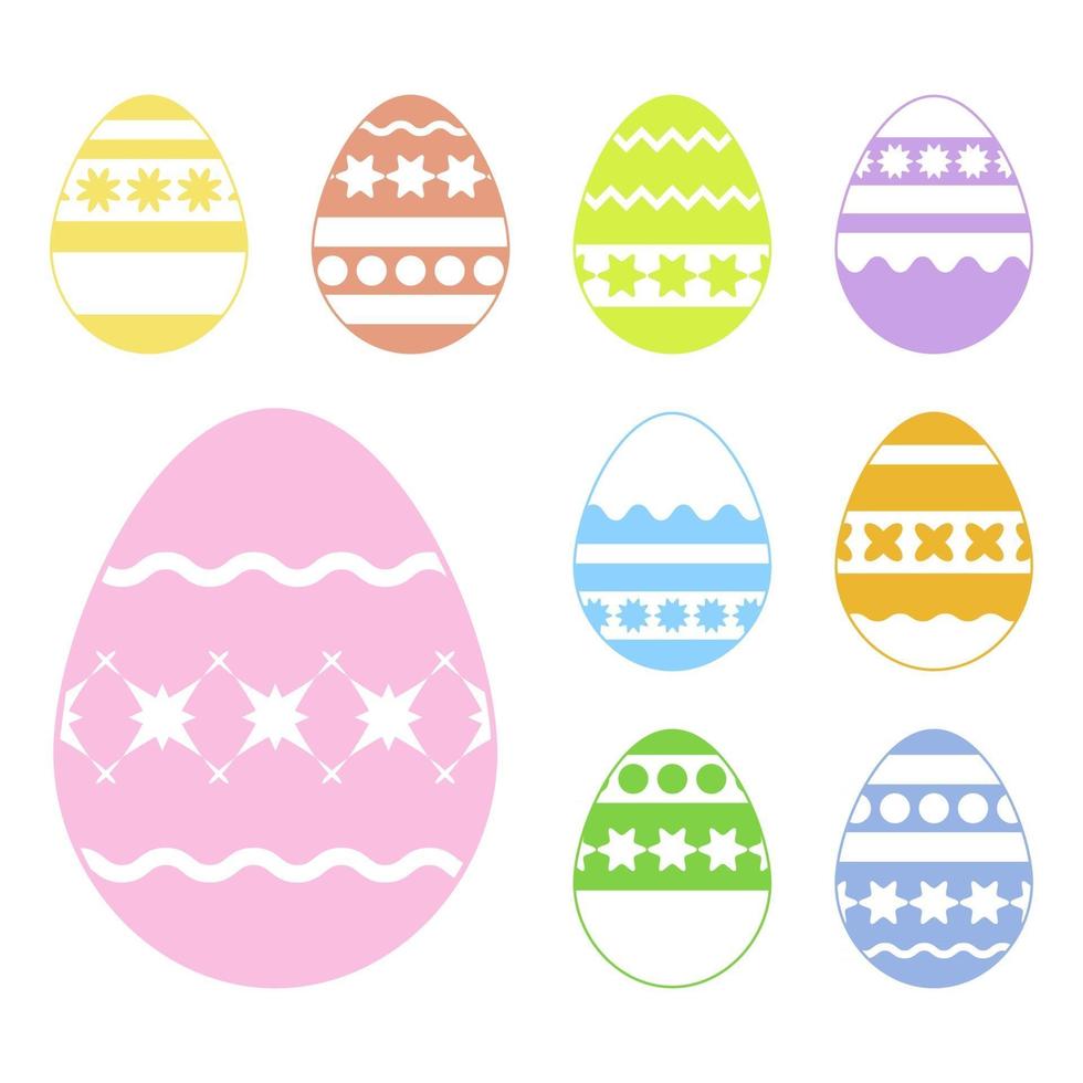 Set of colored isolated Easter eggs on a white background. With an abstract pattern. Simple flat vector illustration. Suitable for decoration of postcards, advertising, magazines, websites.