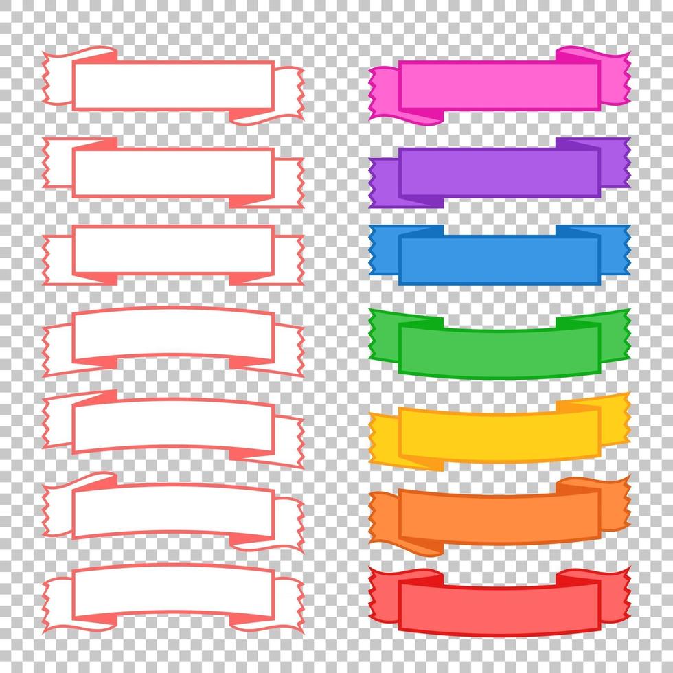 A set of color and monochrome banner ribbons. With space for text. A simple flat vector illustration isolated on a transparent background.