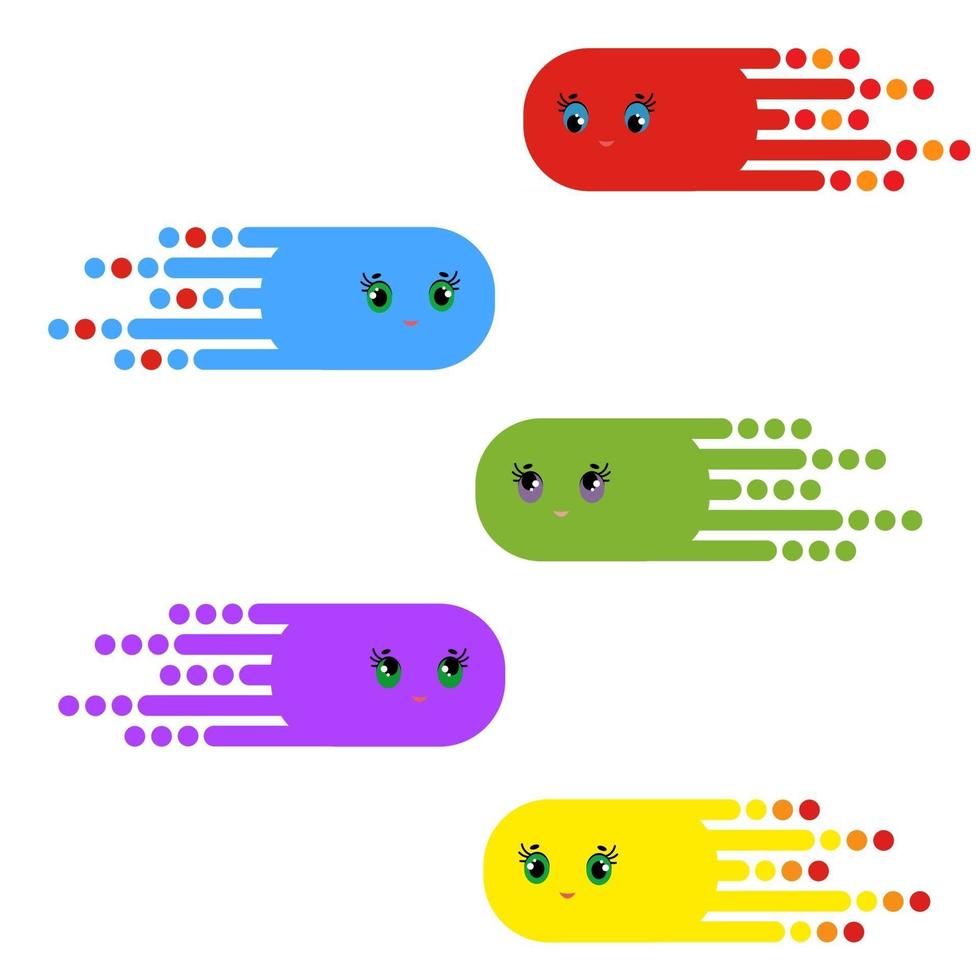 A set of flying fantastic characters of bright colors. Simple flat vector illustration isolated on white background.