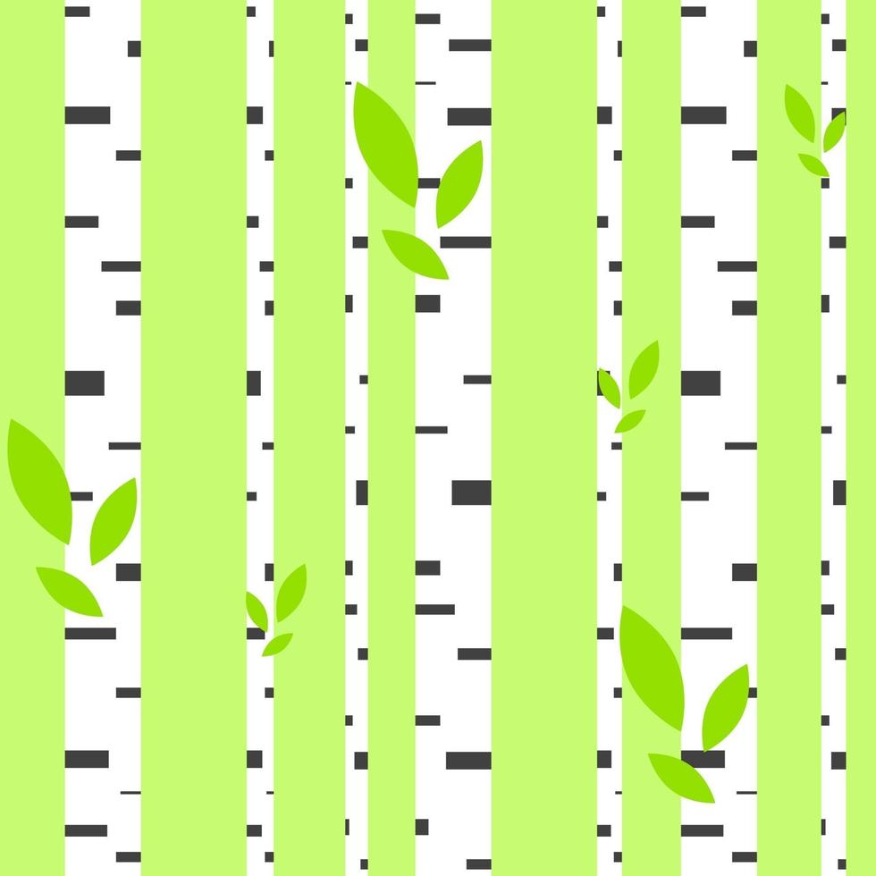 Patrón transparente de colores de abedules blancos abstractos con rayas sobre un fondo verde. Ilustración de vector plano simple. para el diseño de papel tapiz, tela, papel de regalo, cubiertas, sitios web.