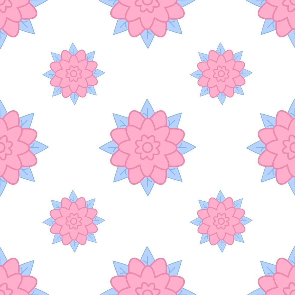 Colorful seamless pattern of abstract flowers on a white background. Simple flat vector illustration. For the design of paper wallpaper, fabric, wrapping paper, covers, web sites.