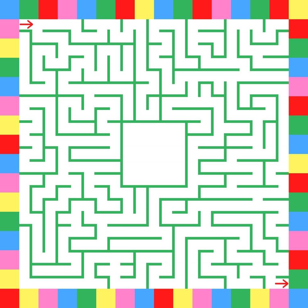 Square color labyrinth. An interesting game for children. Simple flat vector illustration isolated on white background.
