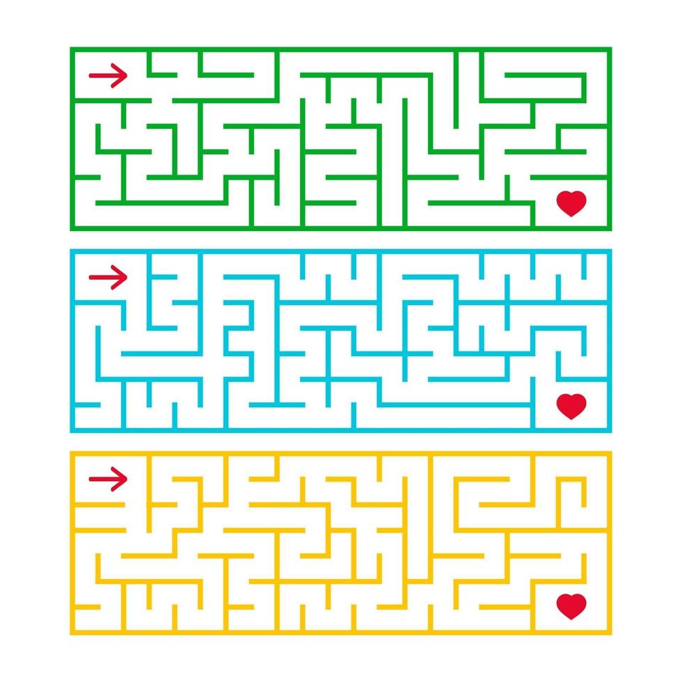 un conjunto de laberintos rectangulares. un juego interesante para niños y adolescentes. Ilustración de vector plano simple aislado sobre fondo blanco.