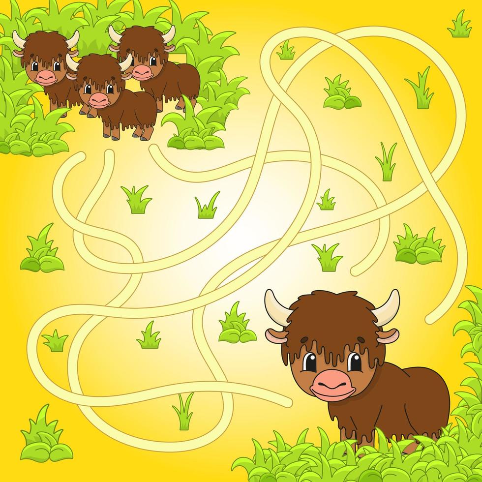 Funny maze. Game for kids. Puzzle for children. Cartoon character. Labyrinth conundrum. Color vector illustration. Find the right path. The development of logical and spatial thinking.