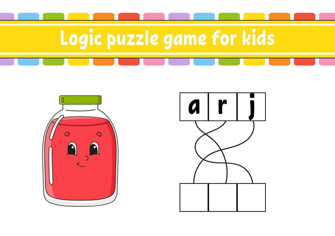 Logic puzzle game. Learning words for kids. Find the hidden name. Education developing worksheet. Activity page for study English. Game for children. Isolated vector illustration. Cartoon character.