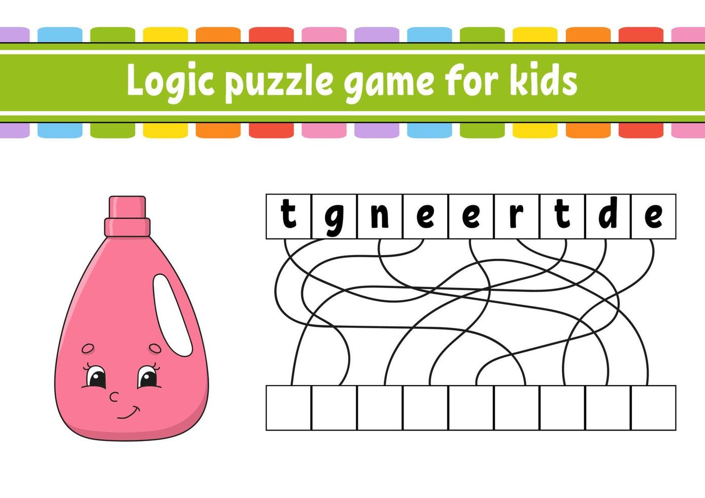 Logic puzzle game. Learning words for kids. Find the hidden name. Education developing worksheet. Activity page for study English. Game for children. Isolated vector illustration. Cartoon character.