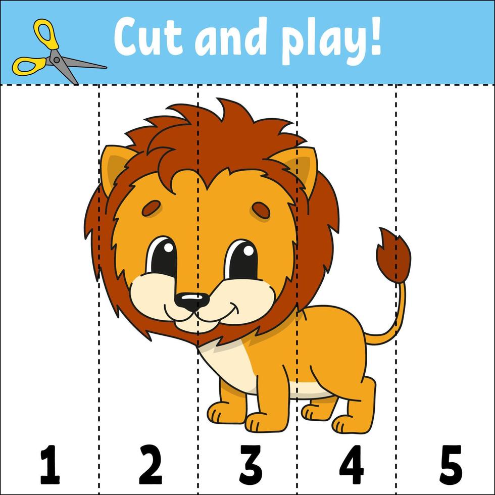 Learning numbers. Cut and play. Education developing worksheet. Game for kids. Activity page. Puzzle for children. Riddle for preschool. Flat isolated vector illustration. Cute cartoon style.