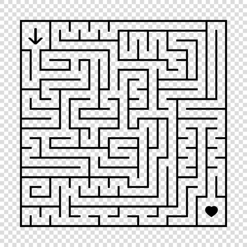 A square labyrinth with a black stroke. An interesting game for children and adults. A simple flat vector illustration isolated on a transparent background.