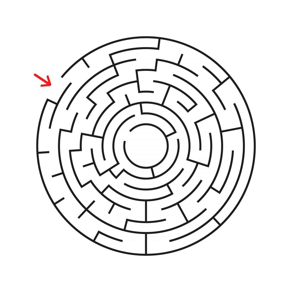 Round labyrinth. With the entrance and exit. An interesting game for children and adults. Simple flat vector illustration isolated on white background.