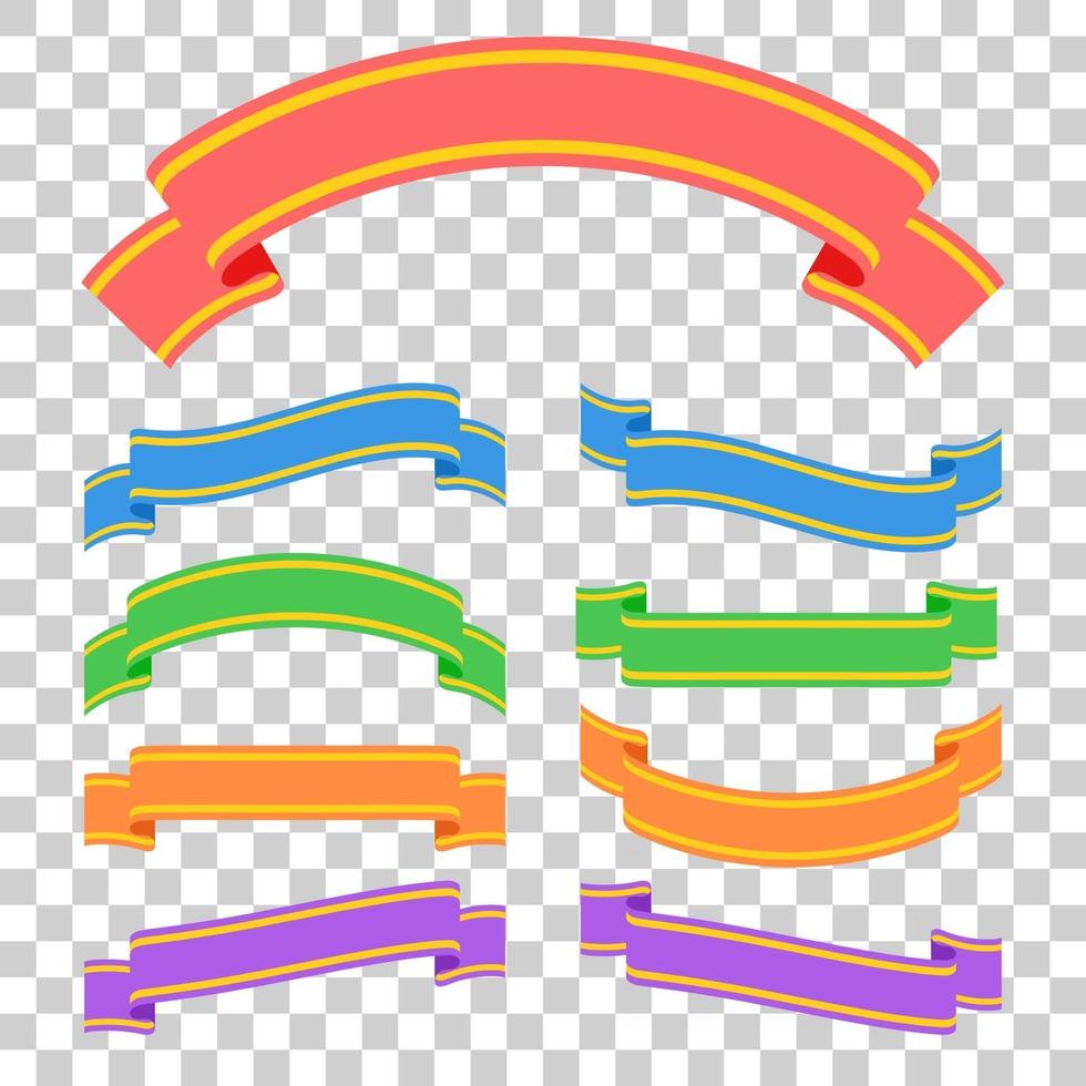 Set of colored ribbon banners. With space for text. A simple flat vector illustration isolated on a transparent background. Suitable for infographics, design, advertising, holidays, labels.