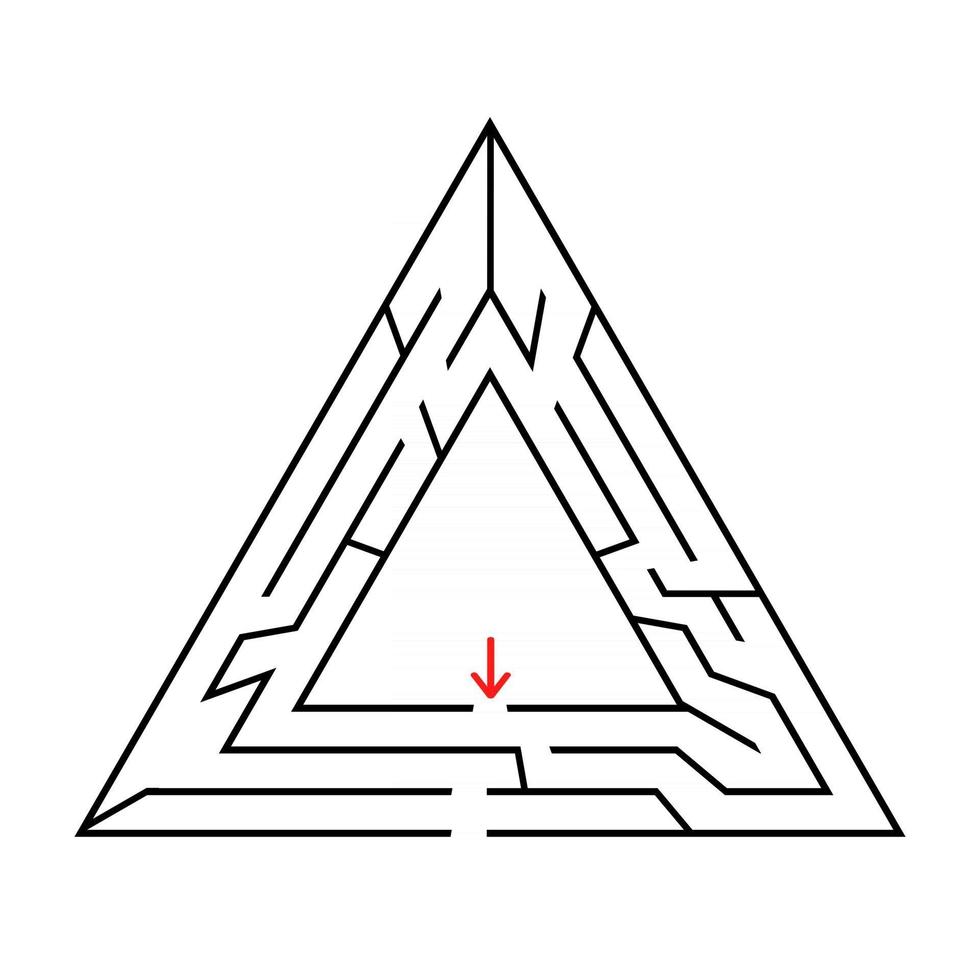 Triangular labyrinth with an input and an exit. Simple flat vector illustration isolated on white background. With a place for your image.