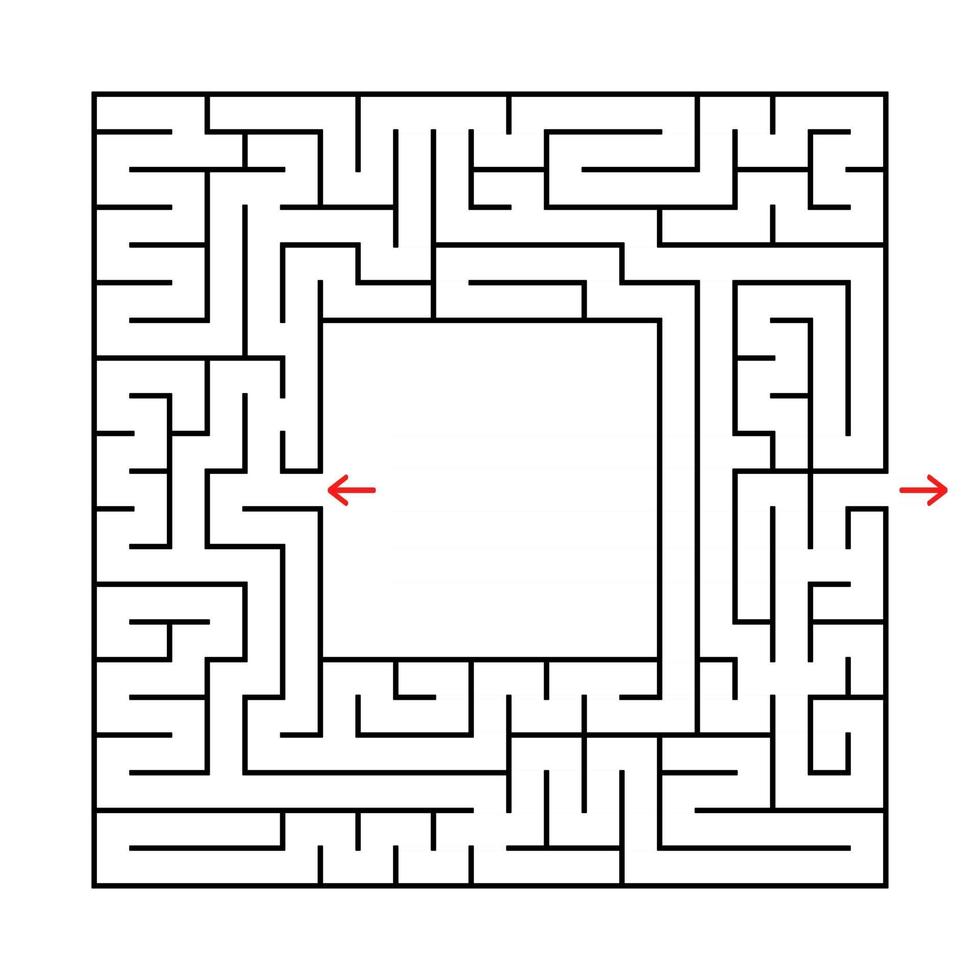 A square labyrinth. Find the way out from the center. Simple flat vector illustration isolated on white background. With a place for your image
