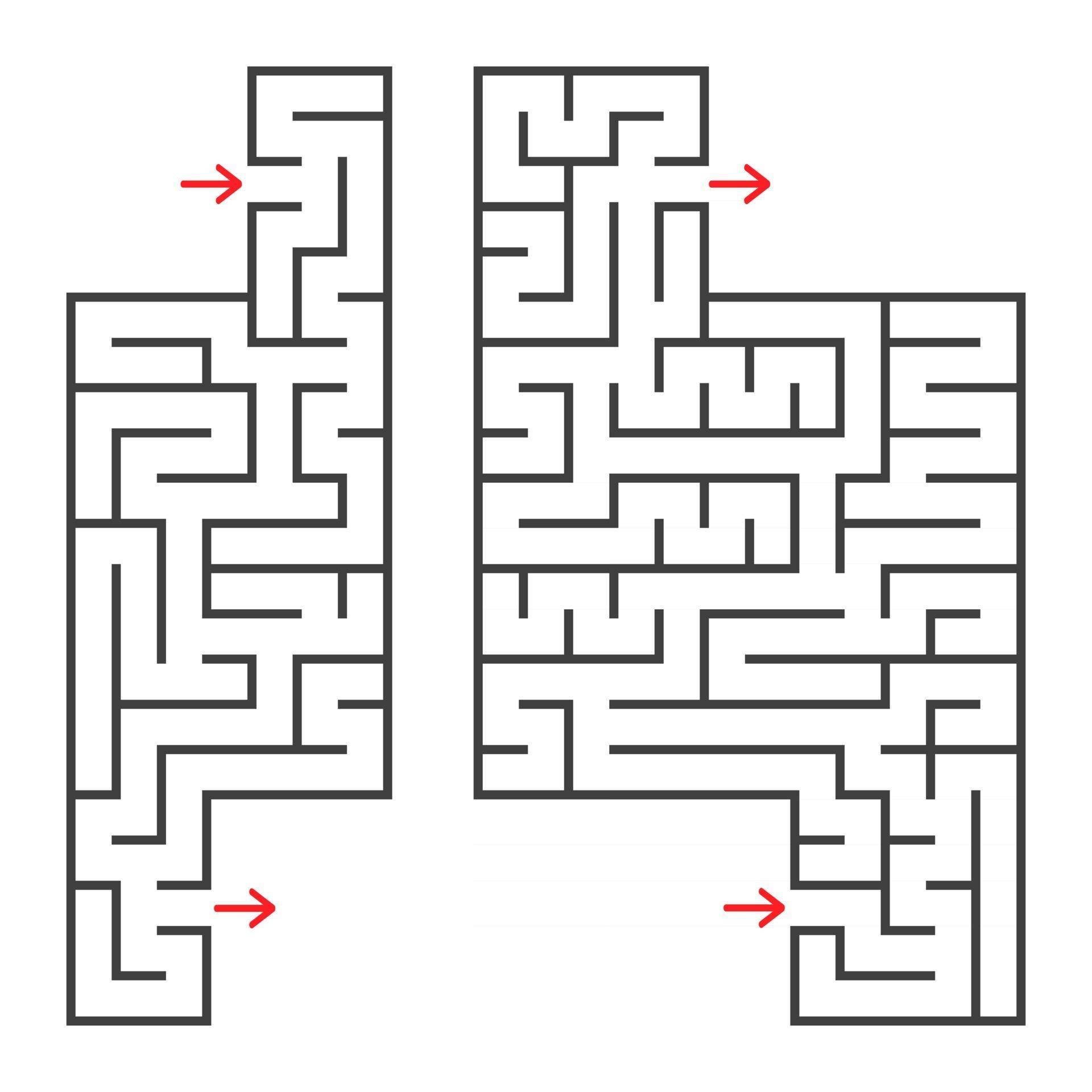 A set of two rectangular mazes with an entrance and an exit. Simple
