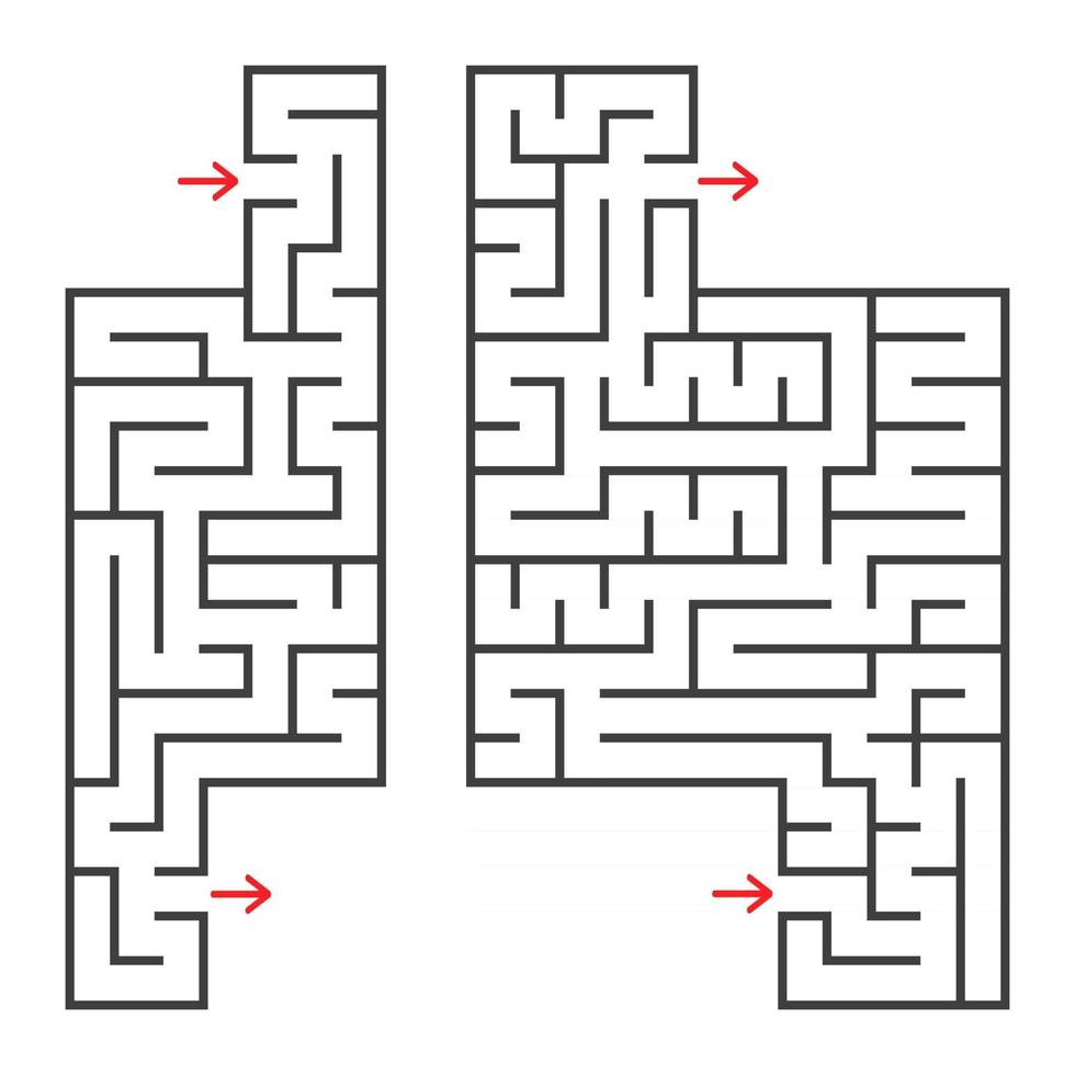 A set of two rectangular mazes with an entrance and an exit. Simple flat vector illustration isolated on white background. With a place for your image