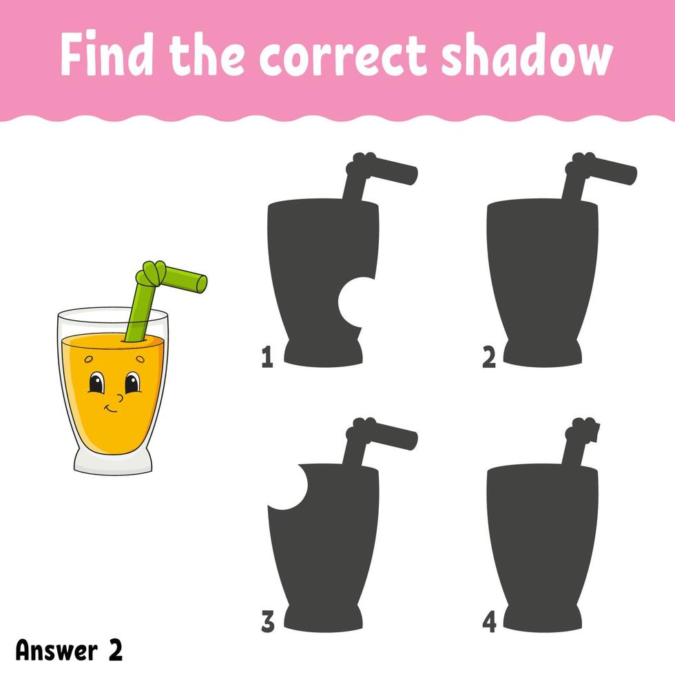 Find the correct shadow. Education developing worksheet. Matching game for kids. Activity page. Puzzle for children. Riddle for preschool. Cute character. Isolated vector illustration. Cartoon style.