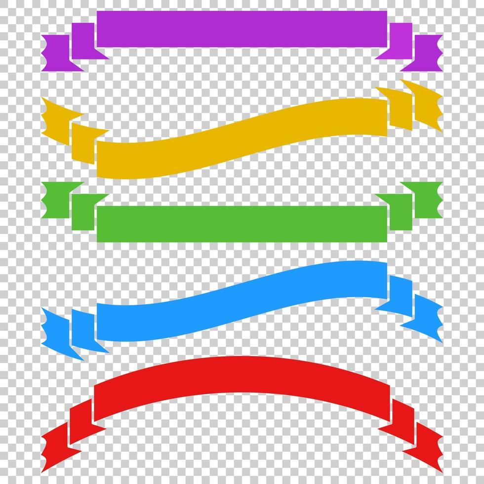 A set of colored long ribbon banners. With space for text. A simple flat vector illustration isolated on a transparent background. Suitable for infographics, design, advertising, holidays, labels.