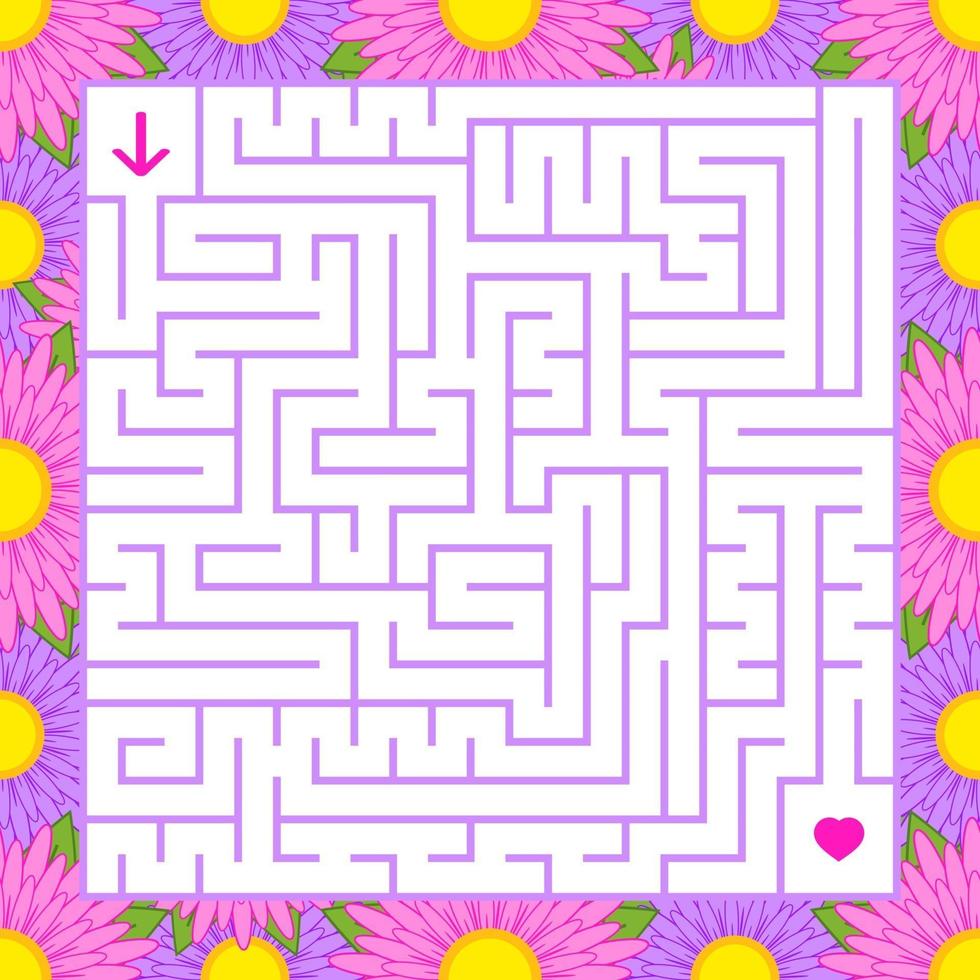 Abstract colored square maze in a frame of beautiful colors. An interesting game for children and teenagers. A simple flat vector illustration isolated on a white background.