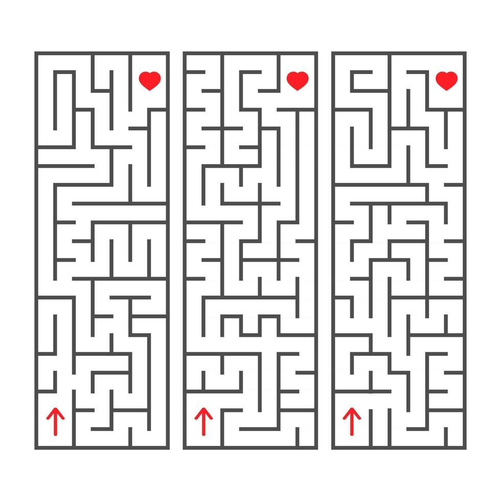 A set of rectangular simple labyrinths. An interesting game for children. Simple flat vector illustration isolated on white background.