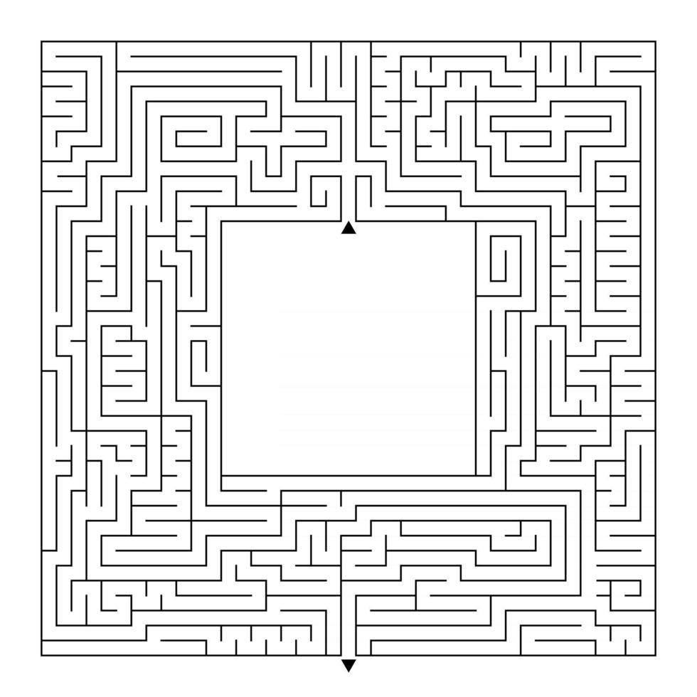 un enorme laberinto cuadrado con entrada y salida. Ilustración de vector plano simple aislado sobre fondo blanco. con un lugar para tus dibujos