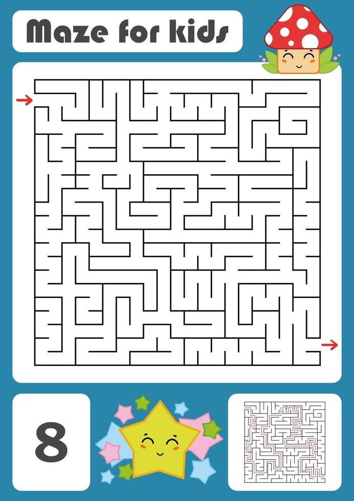 A square labyrinth. Developmental game for children. Vector illustration. Color design with cute cartoons.