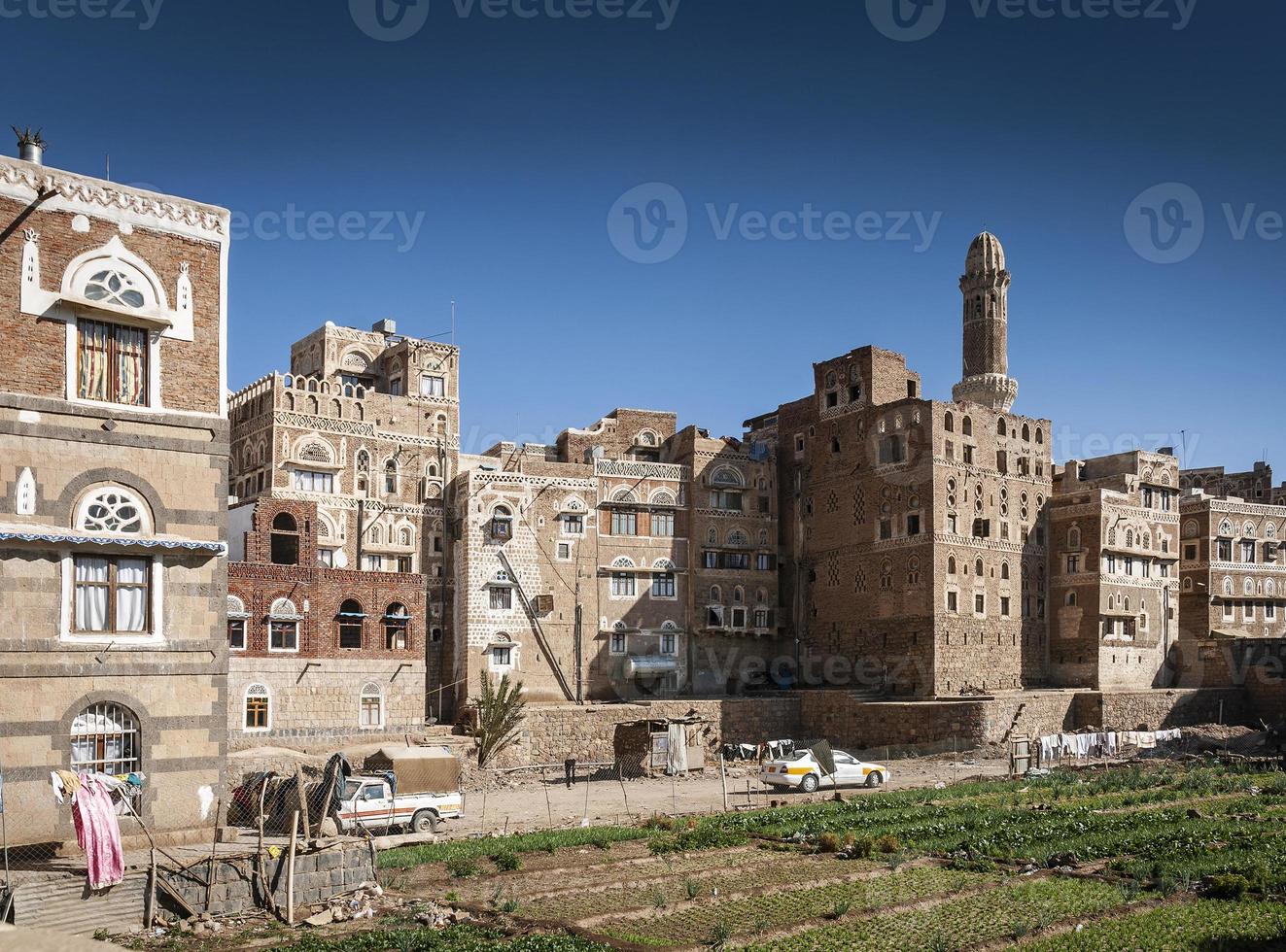 traditional architecture buildings view in sanaa city old town in yemen photo