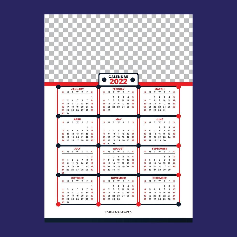 New year 2022 calendar template vector