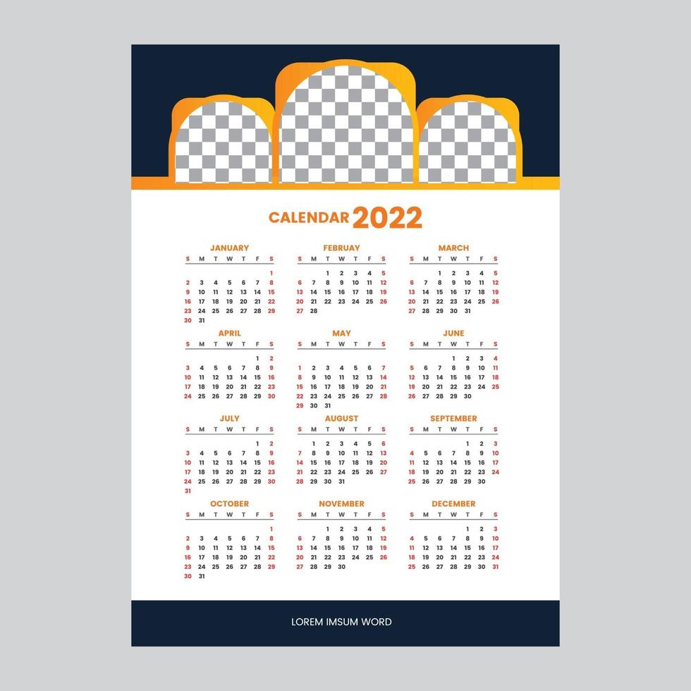 New year 2022 calendar template vector