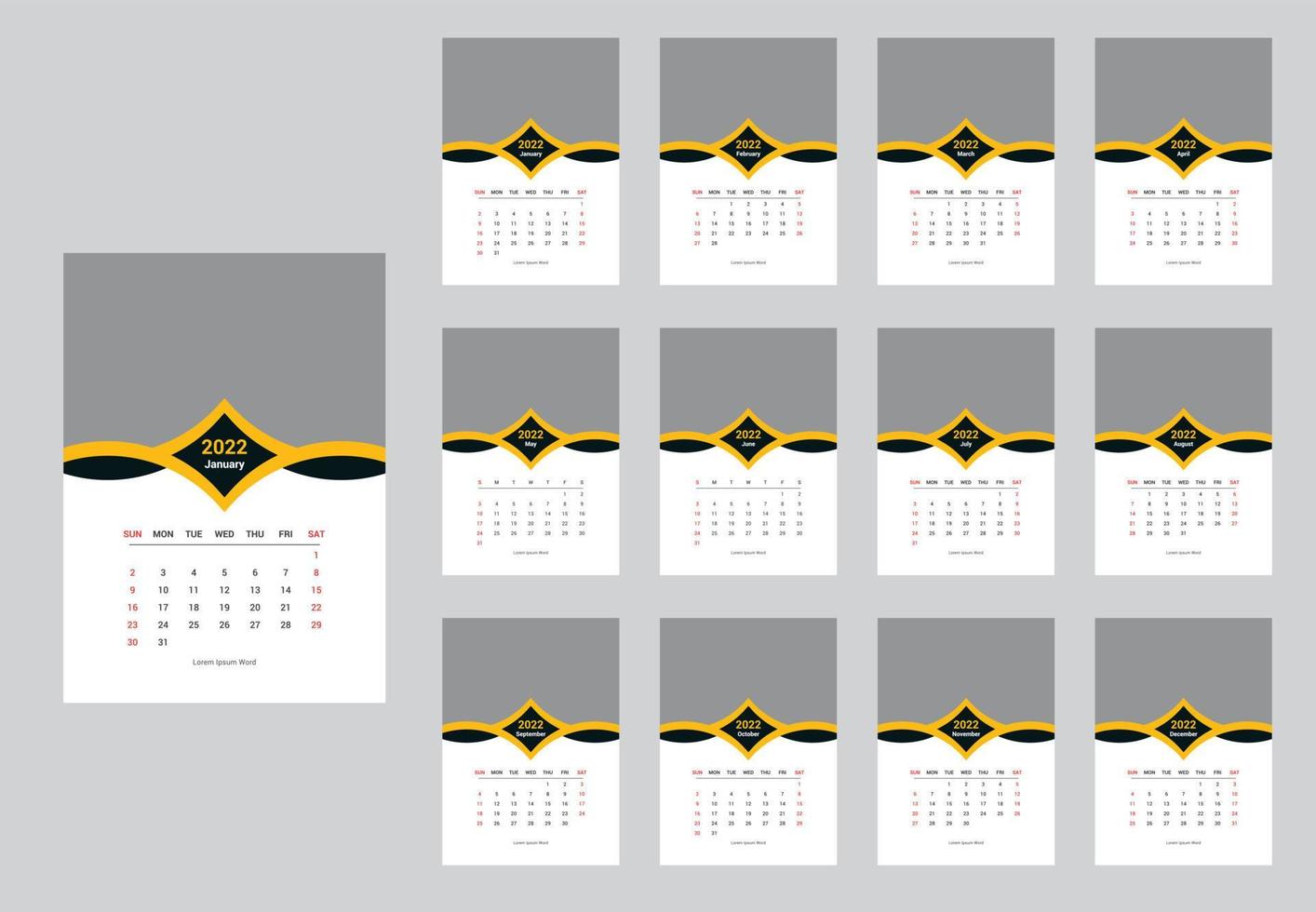 plantilla de calendario año nuevo 2022 vector