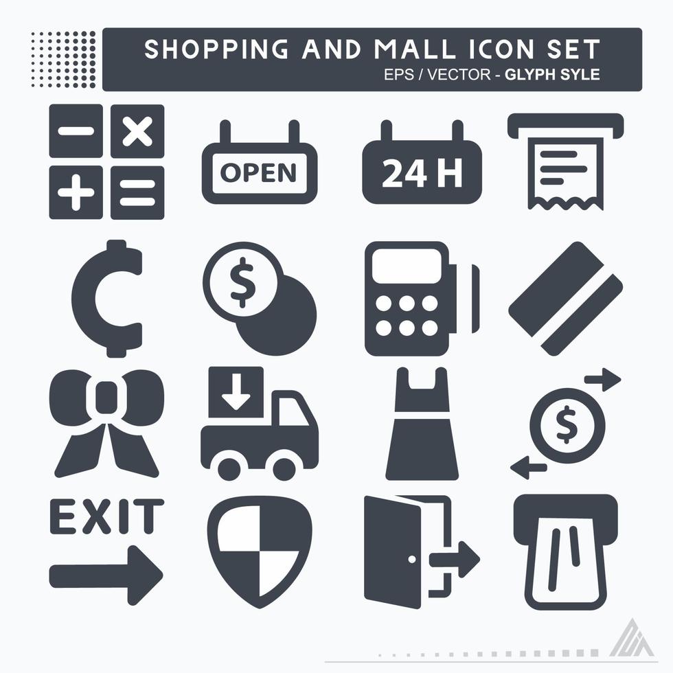 Set Icon Vector of Shopping and Mall - Glyph Style