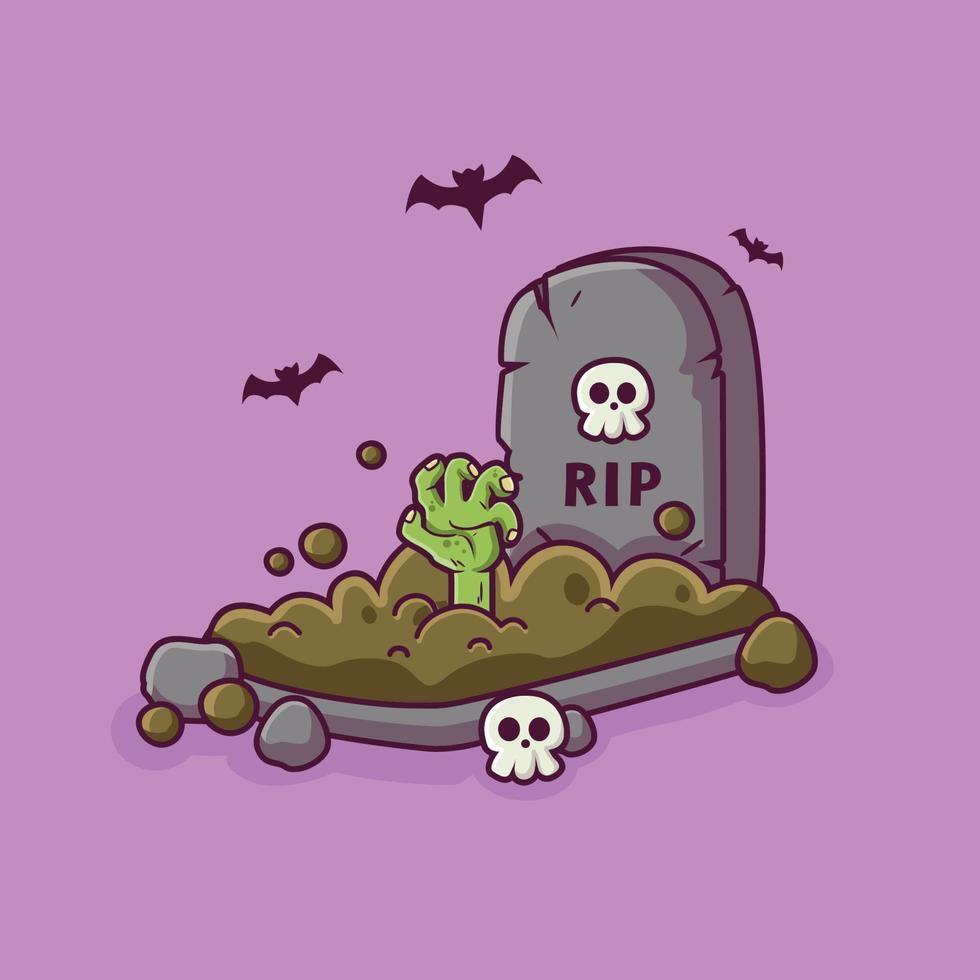 zombie hands coming out of the grave halloween theme cartoon illustration. halloween background vector