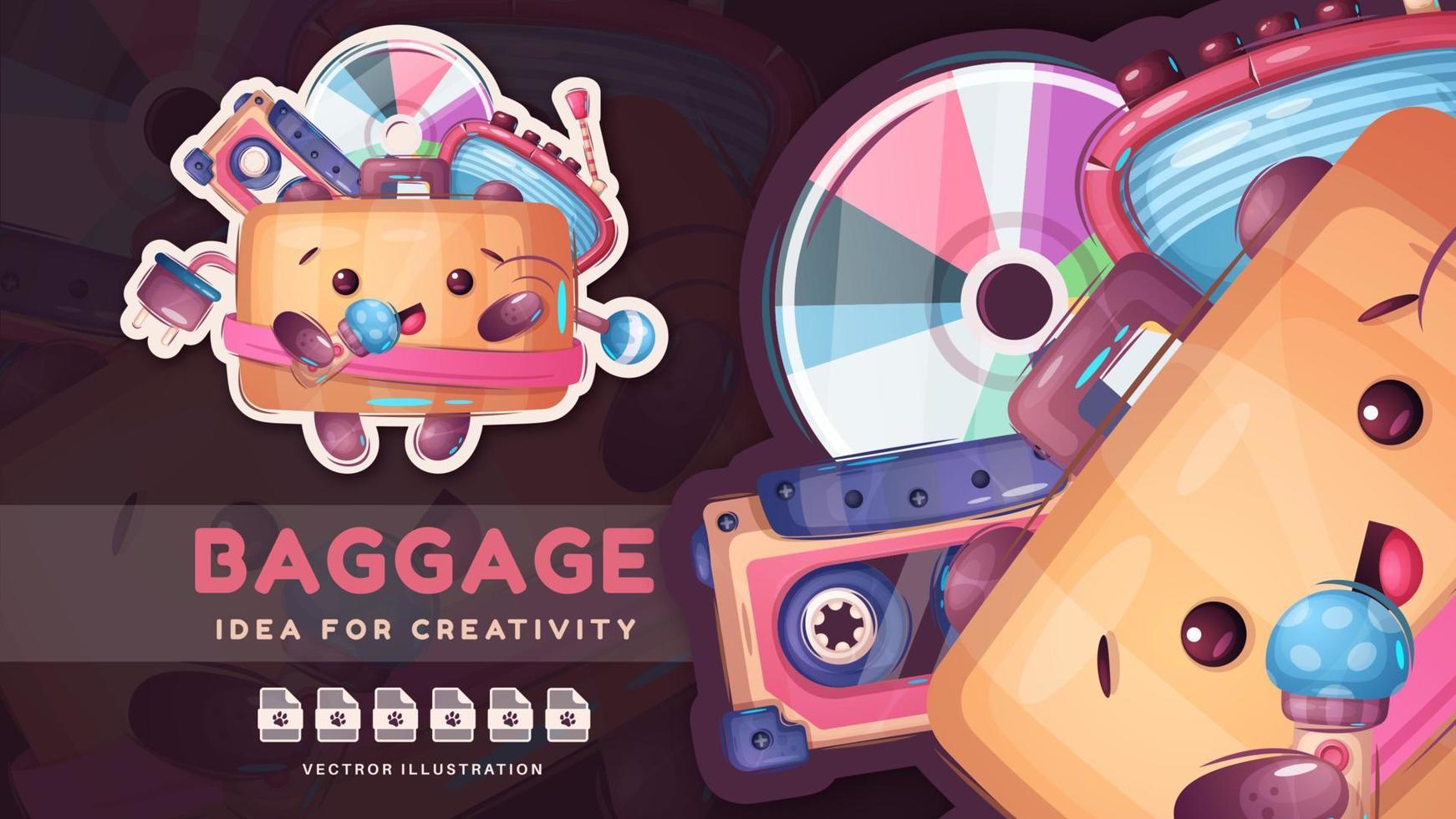 Cute luggage with different things. vector