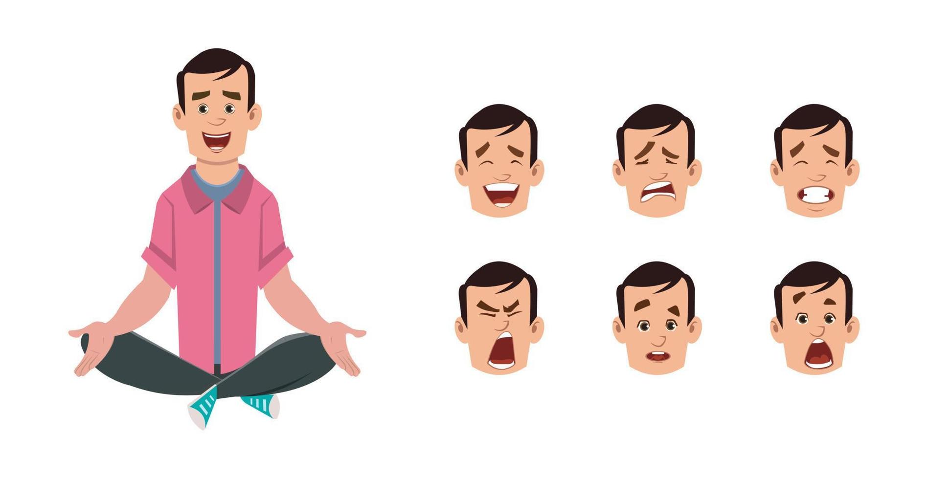 Meditating  or yoga posture in  young man sitting. vector