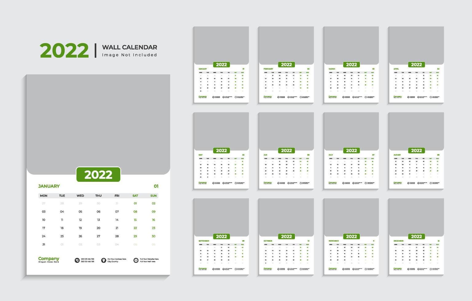 Modern 2022 wall calendar design template Pro Vector