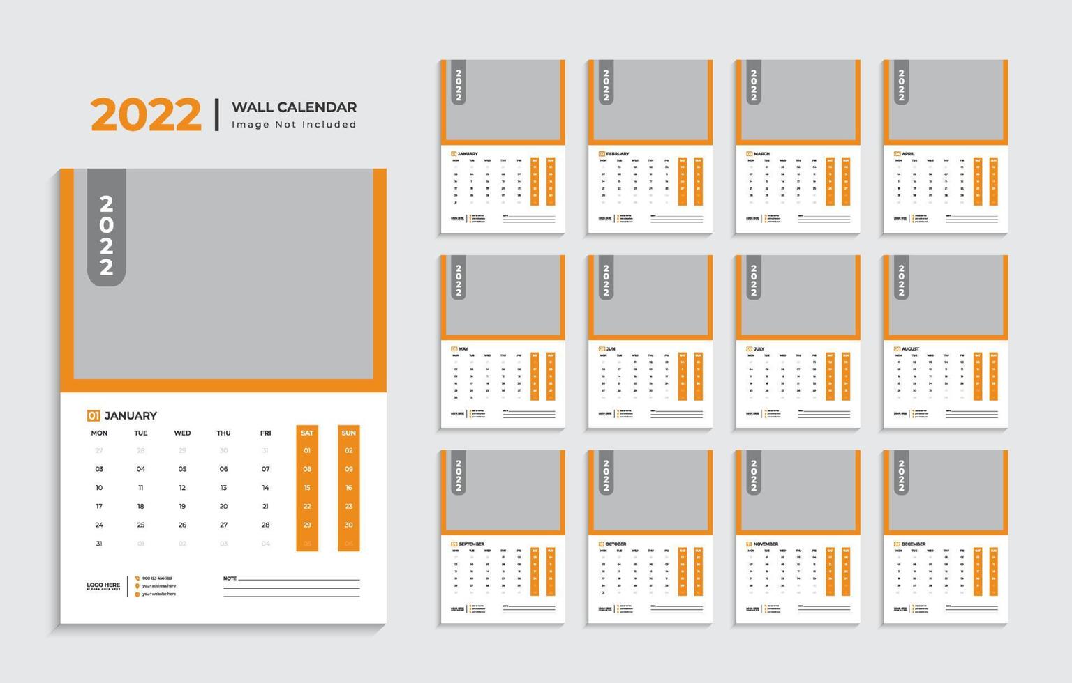 Modern 2022 wall calendar design template Pro Vector